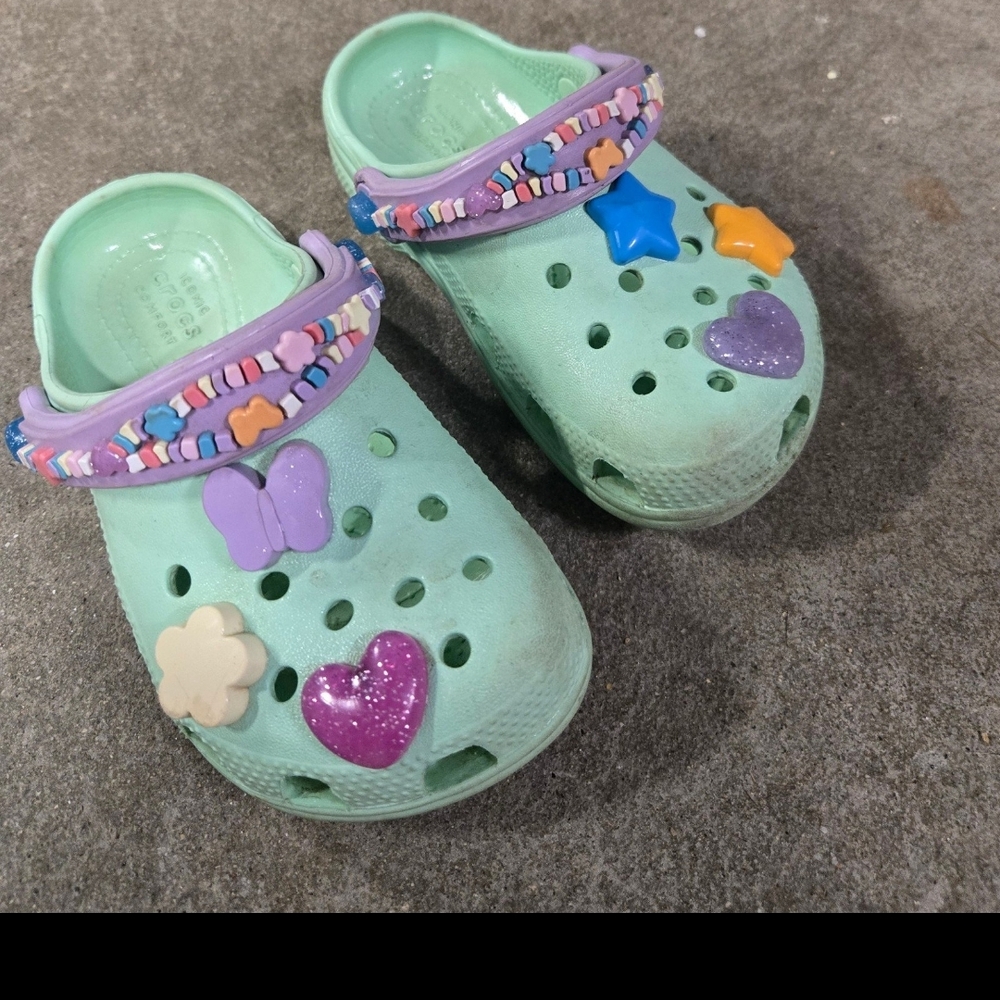 CROCS Kids Mint Green Clogs with Colorful Charms